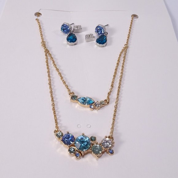 Banana Republic Lapis Turq Two layer necklace Bold Drop Earrings NWT 98 - Picture 1 of 12